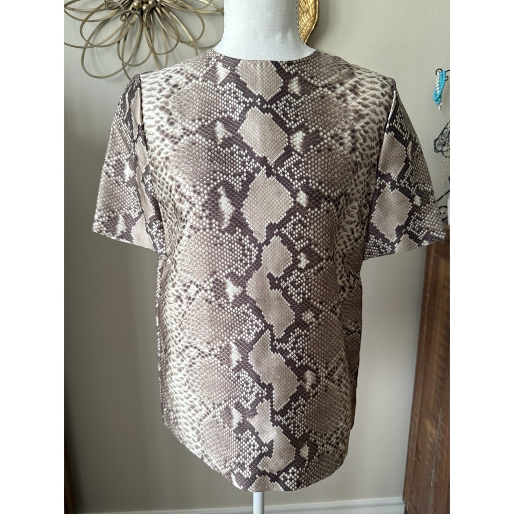 Tory Burch Python Snakeskin Print Top Size 2 Silk Wool Blouse Brown Beige